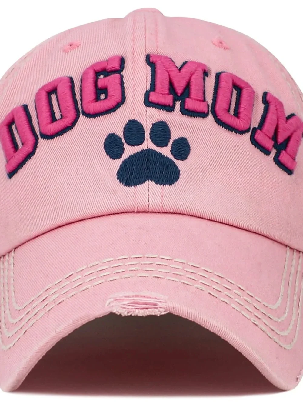 Dog Mom Pink Baseball Cap with Paw Embroidery